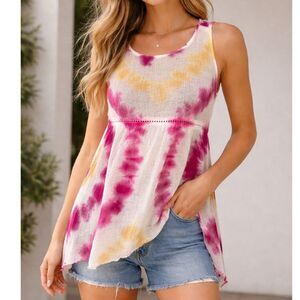 NWT Raga Asymmetrical Boho Beach Sleeveless Gauzy Tie Dyed